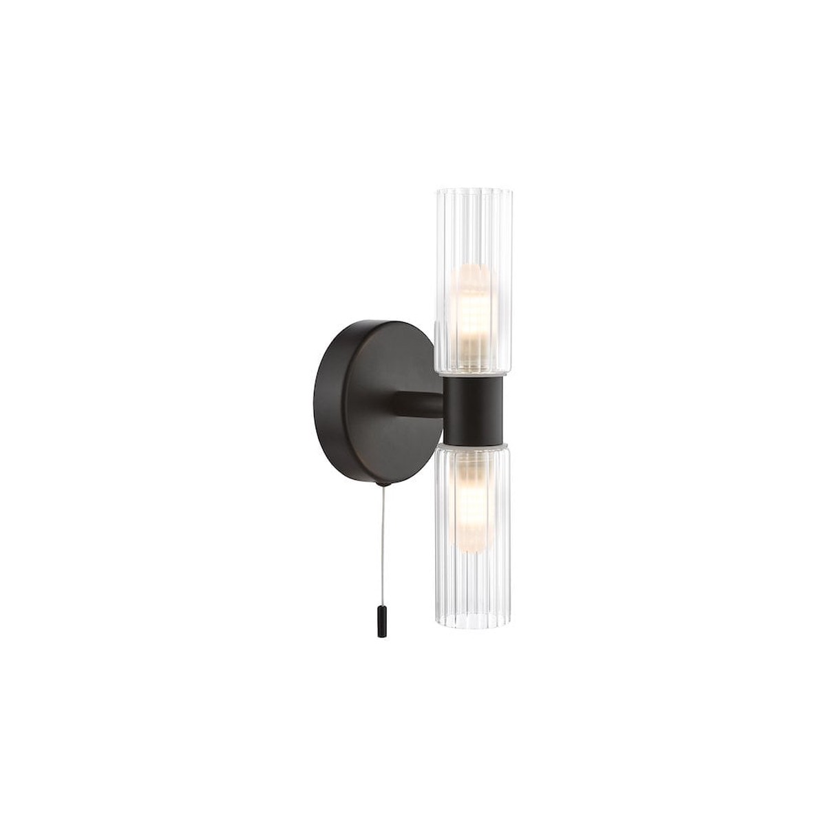 BOL0922 Bolton 2 Light Bathroom Wall Light Matt Black and Ribbed Glass IP44