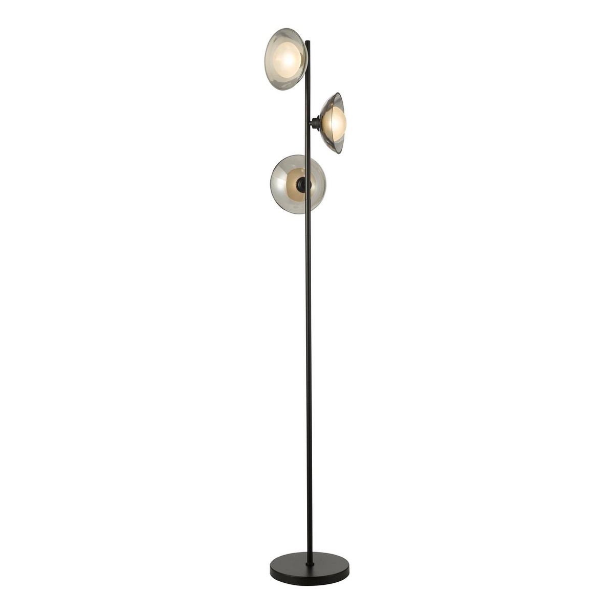 KAD4922 Kadience 3 Light Floor Lamp Satin Black and Smoked Glass