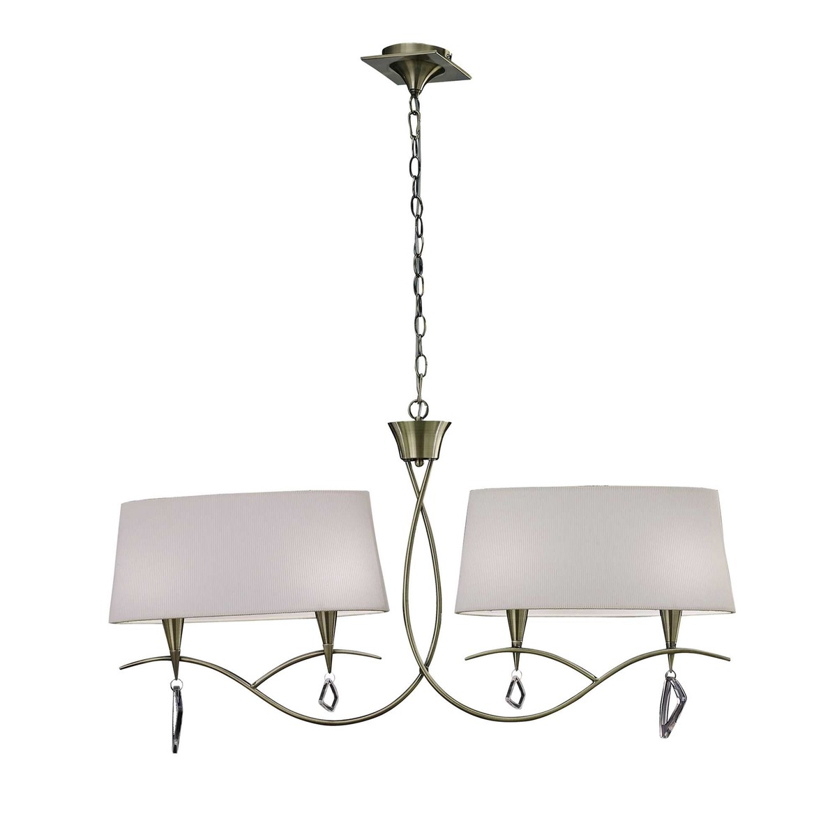 M1642AB Mara Linear Pendant 2 Arm 4 Light E14 Antique Brass Ivory White Shades