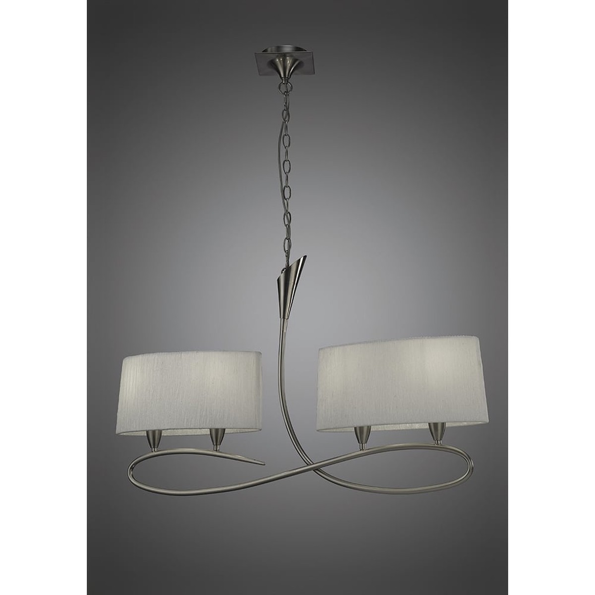 M3700 Lua Linear Pendant 2 Arm 4 Light E27 Satin Nickel White Shades