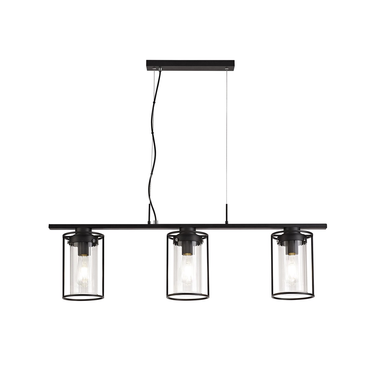 NL75869 Riannon Linear Pendant 3 Light Black/Clear Glass