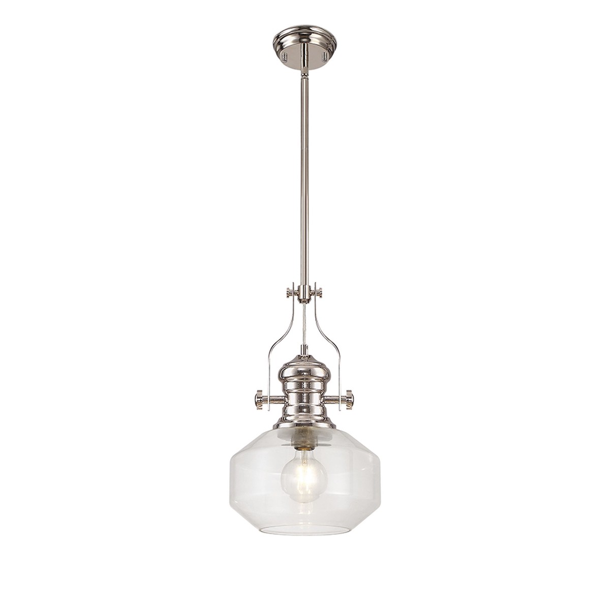 NLK15369 Louis 1 Light Round Pendant Polished Nickel Clear