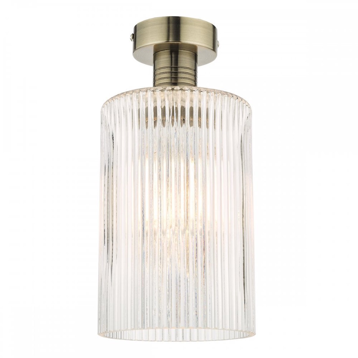 EME4875-E01 Emerson Semi Flush Antique Brass Cylinder Ribbed Glass