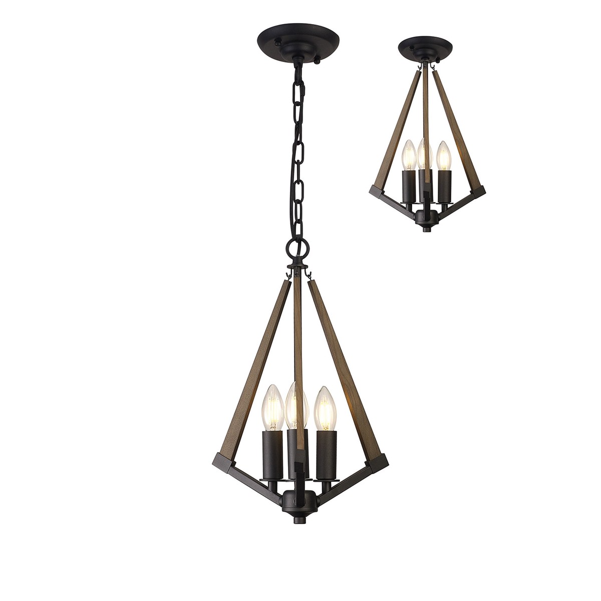 IL32681 Hilton Tetragonal Pendant 3 Light E14 Satin Black/Dark Grey Wood