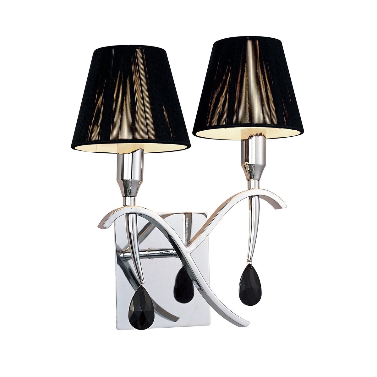 M0348/S Siena Wall Lamp Switched 2 Light E14 Polished Chrome Black Shades And Black Crystal