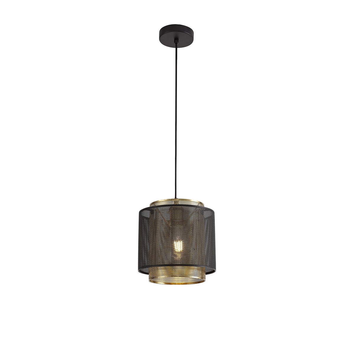 NL76039 Lassie Single Small Pendant 1 Light Adjustable Matt Black/Satin Gold
