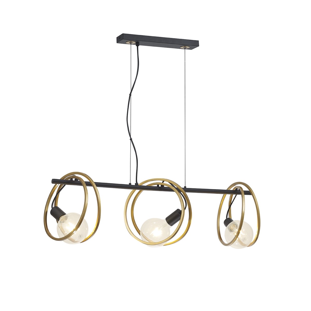 NL86749 Candio 3 Light Double Ring Linear Pendant Matt Black Painted Gold