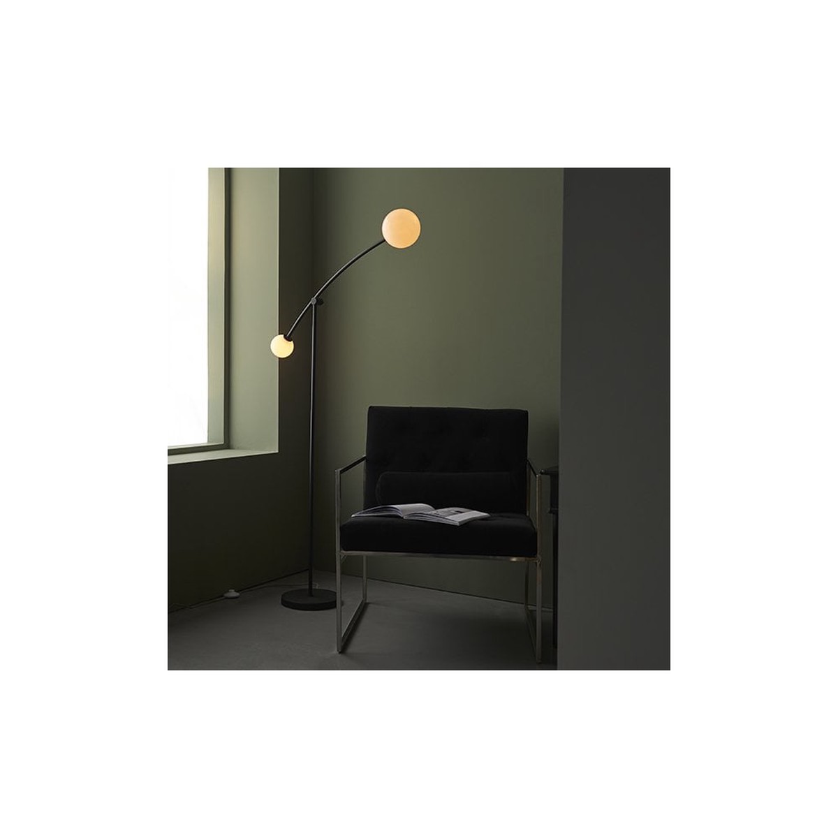 92604 2 Light Floor Lamp Textured Matt Black & Gloss Opal Glass