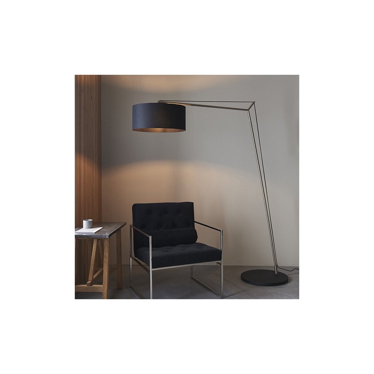 92627 1 Light Floor Lamp Matt Nickel Plate & Black Cotton Fabric