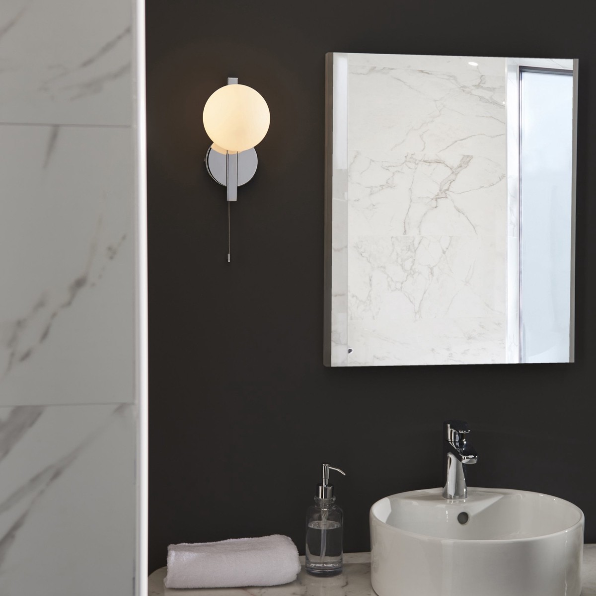 94080 Bathroom 1 Light Wall Light Chrome Plate & Matt Opal Glass