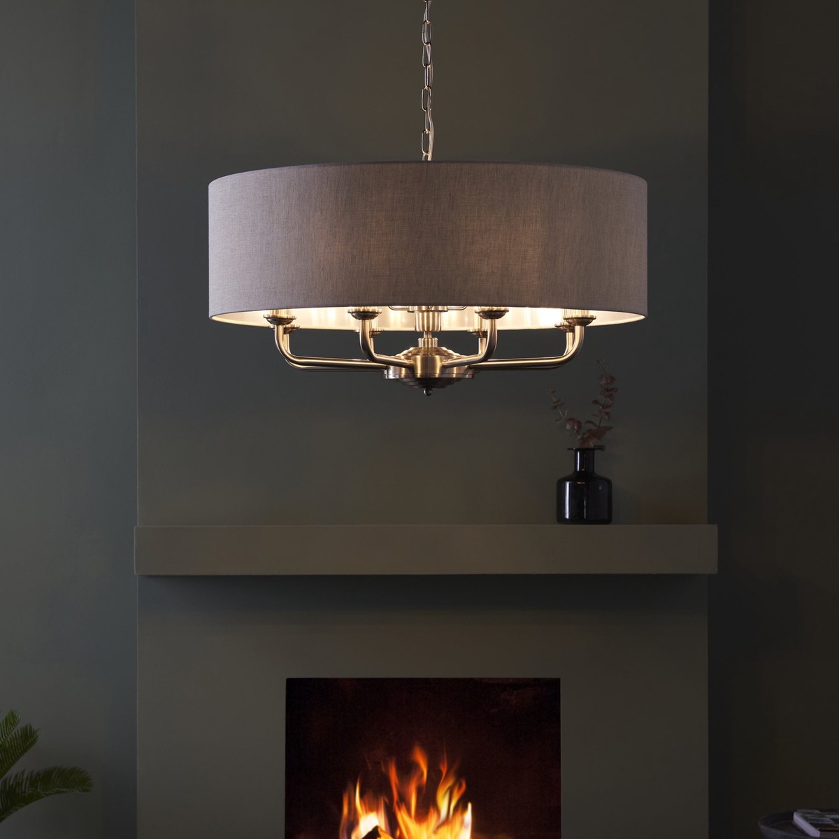 99152 Highclere 8 Light Pendant Brushed Chrome Plate & Natural Linen