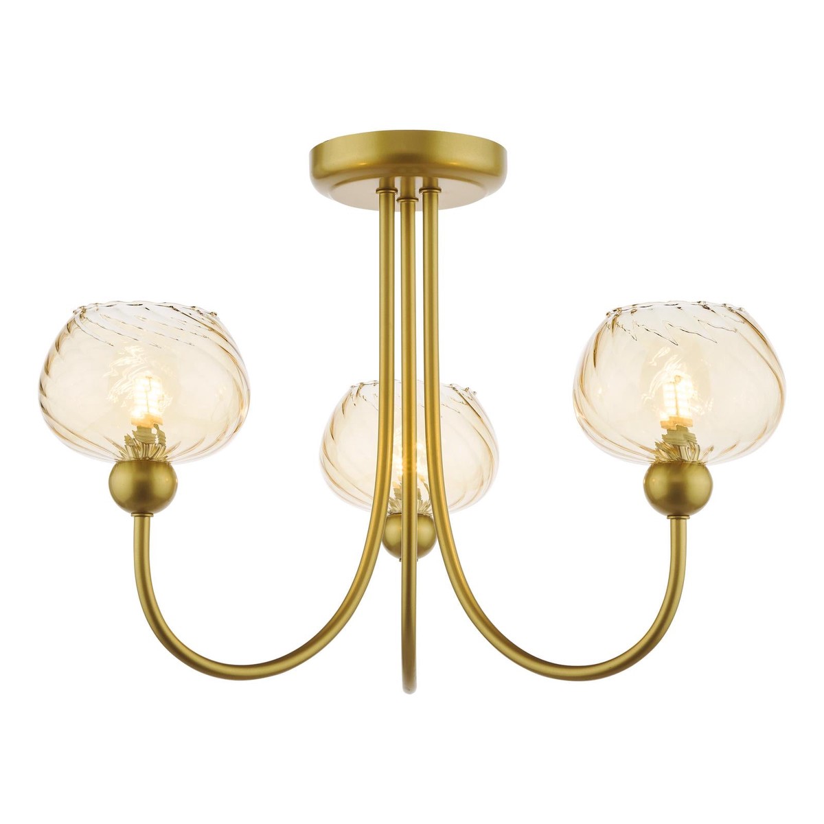 COG0335 Cognac 3 Light Semi-Flush Satin Gold and Champagne Ribbed Glass