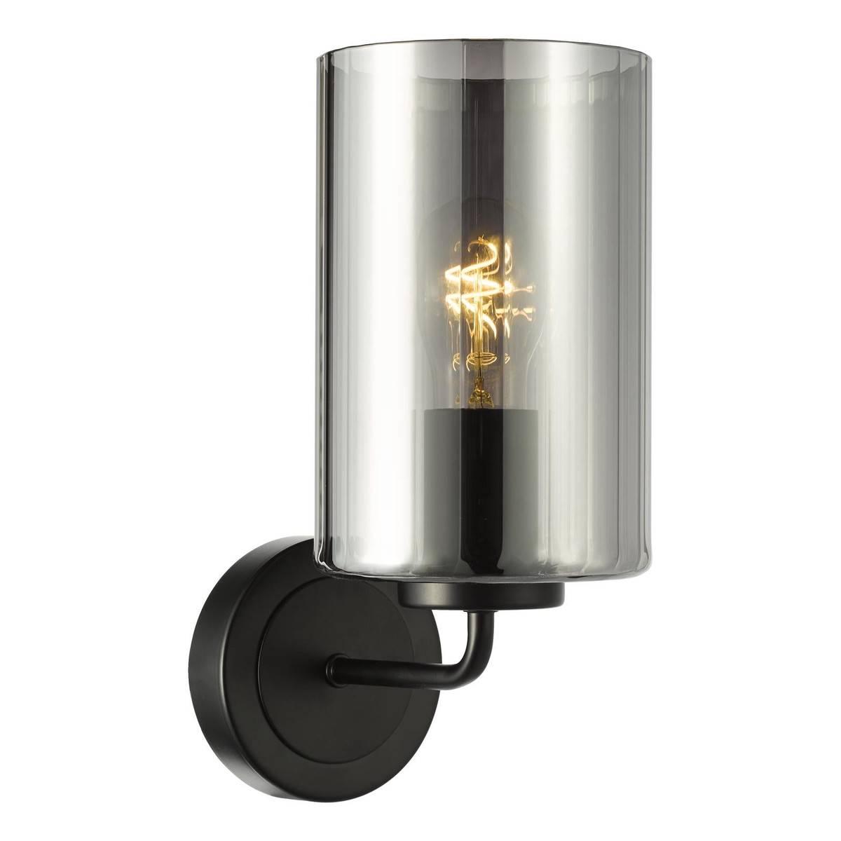 DAY0722 Daylin Wall Light Satin Black and Smoked Ribbed Glass