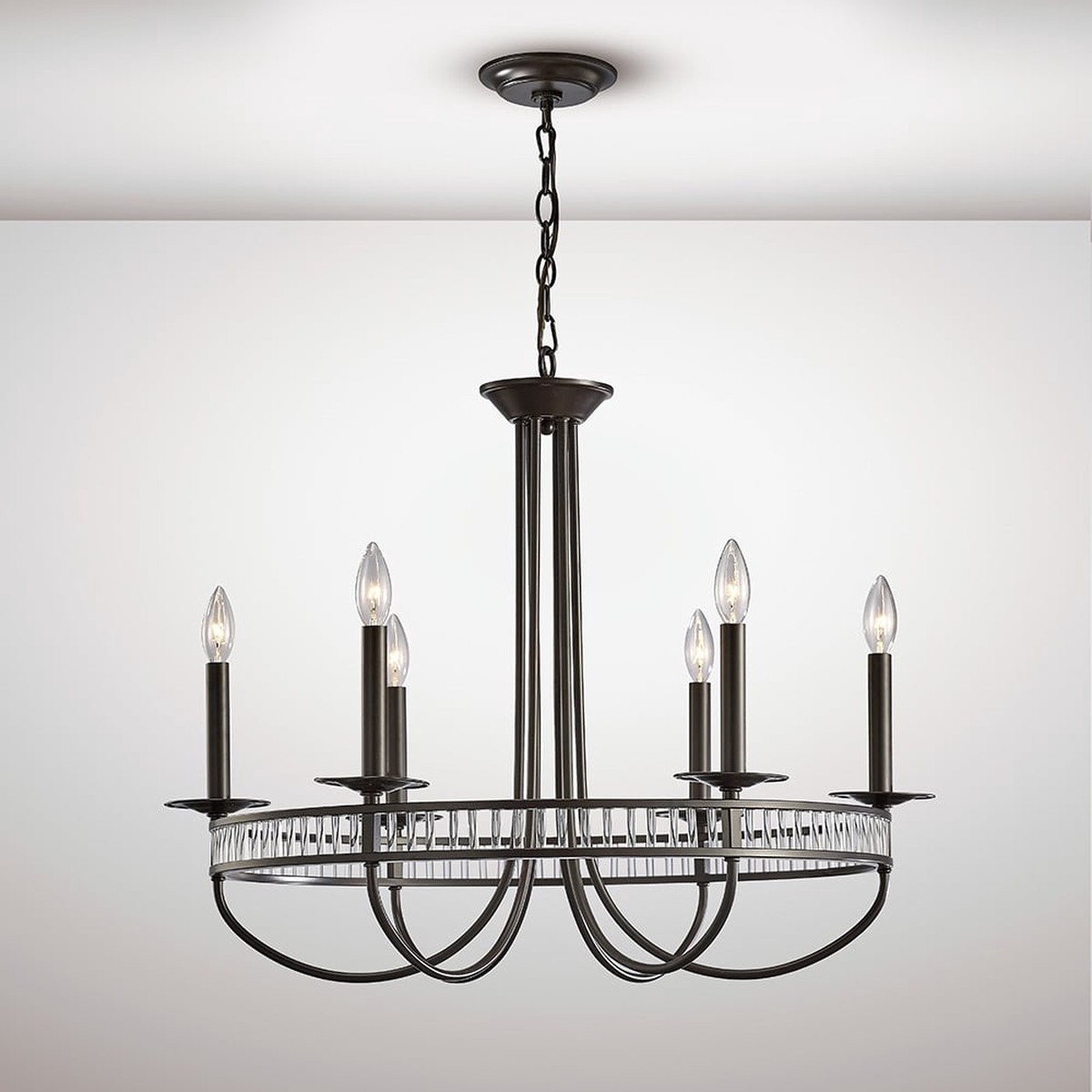 Diyas IL31706 Saskia Round Pendant 6 Light Aged Bronze/Crystal