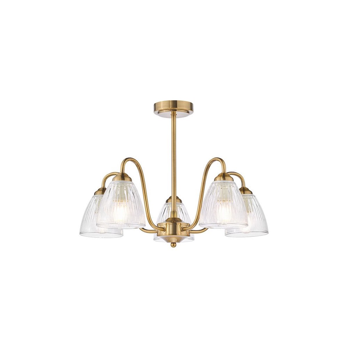 GLY5463 Glynis 5 Light Semi-Flush Brushed Bronze and Ribbed Glass