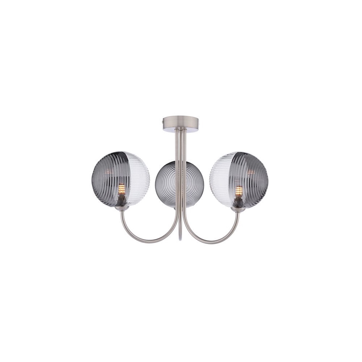 JAR0338-19 Jared 3 Light Semi-Flush Satin Nickel & Smoked/Clear Ribbed Glass