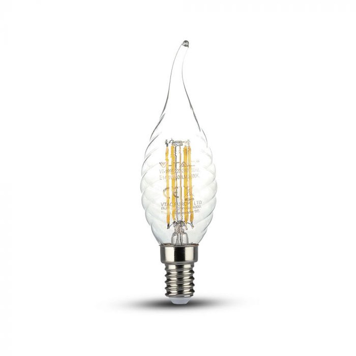 LED E14 FILAMENT LAMP 4W WW 400lm 300 35X121 TWIST CANDLE FLAME DIMMABLE