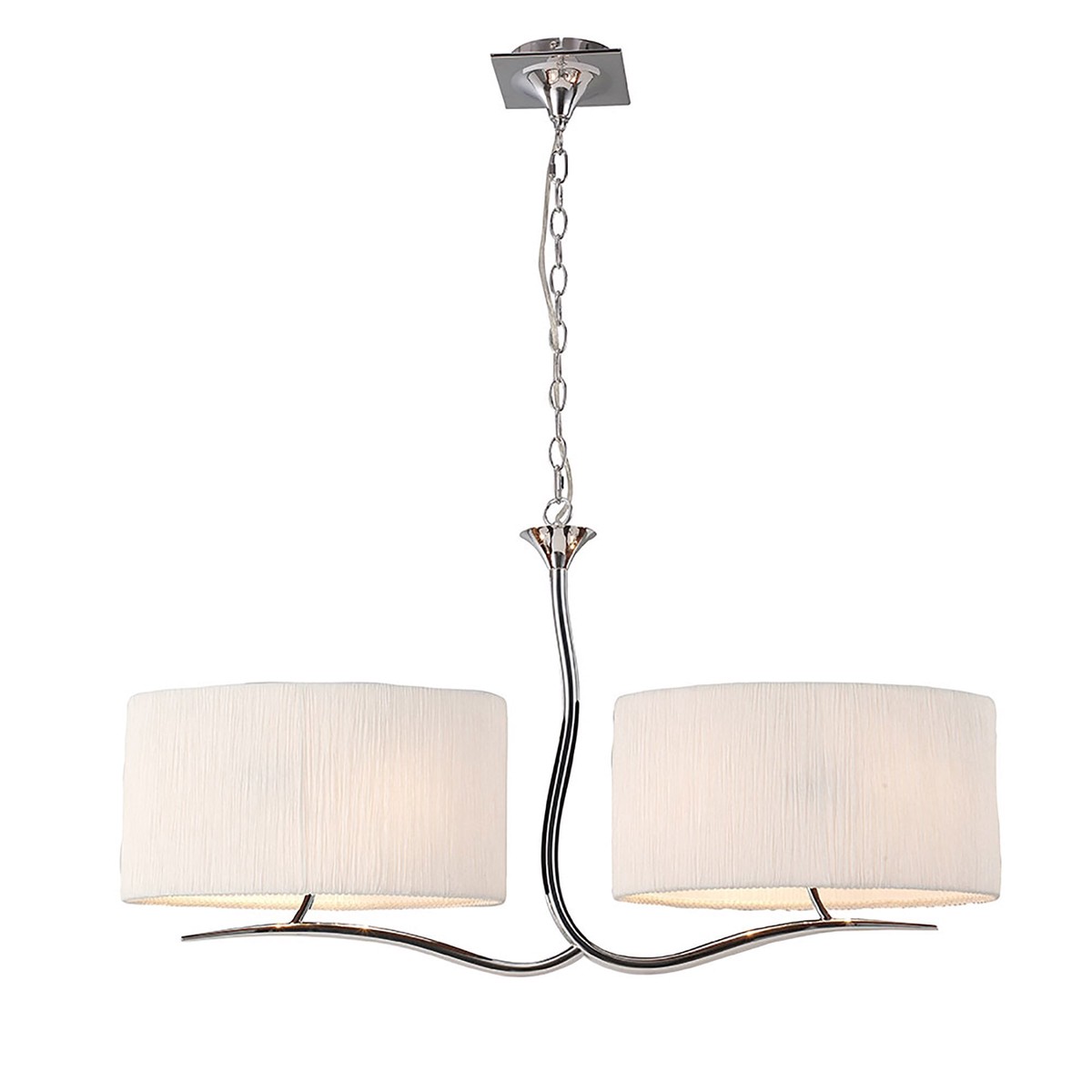 M1130 Eve Linear Pendant 2 Arm 4 Light E27 Polished Chrome White Oval Shades