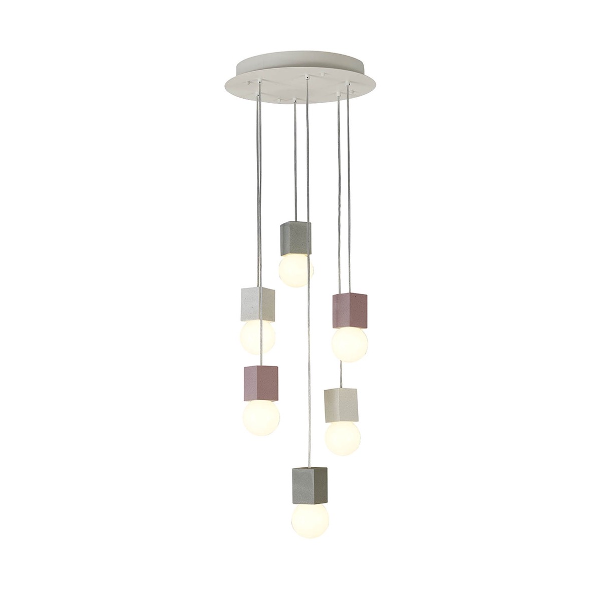 M7703 Galaxia Pendant Square 6 Light White / Grey / Red Cement
