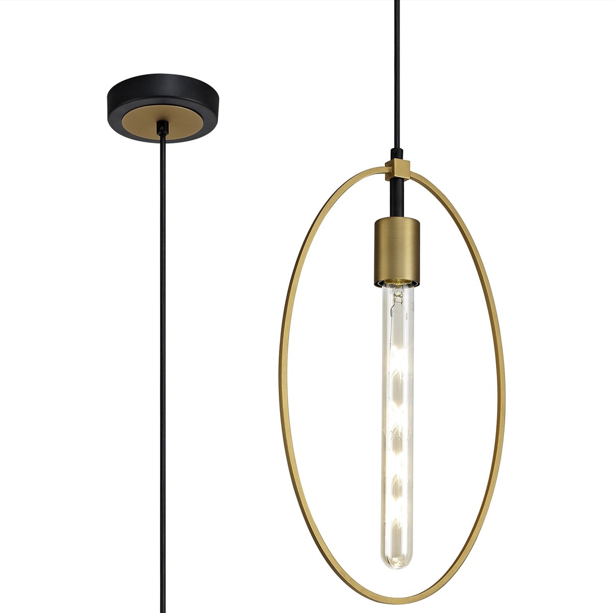 NL74119 Hava Single Large Circle Pendant Sand Gold/Matt Black