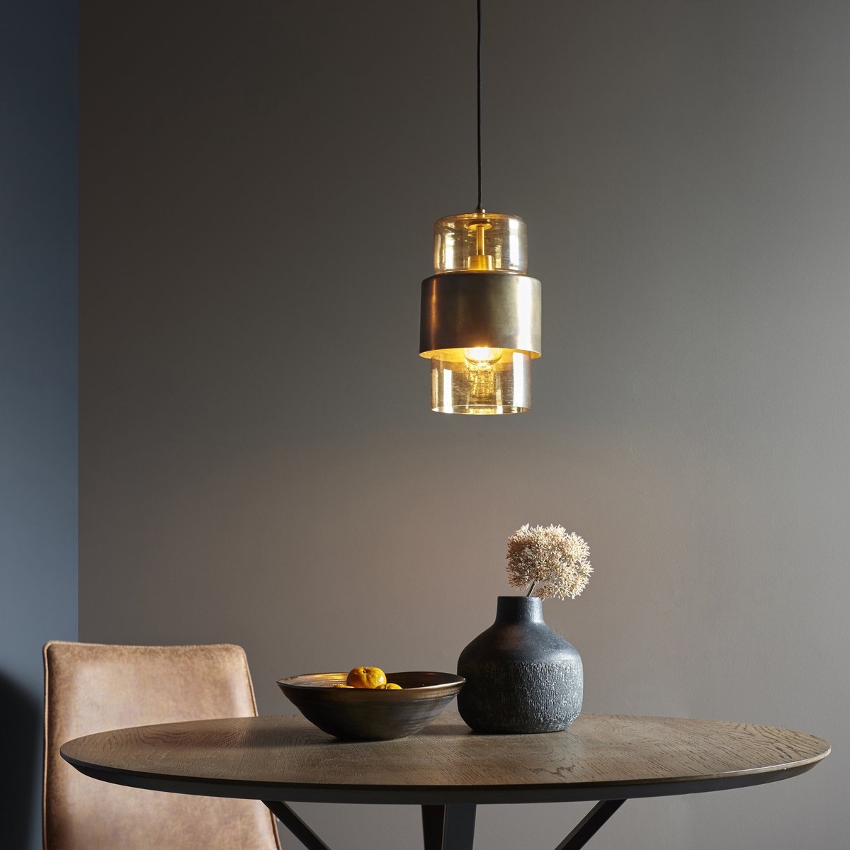 90599 1 Light Pendant Brass Patina & Champagne Lustre Glass