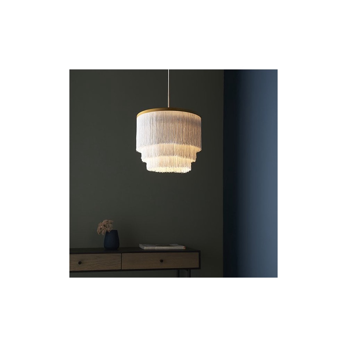 91551 1 Light Pendant Matt Gold Paint & White Tassels