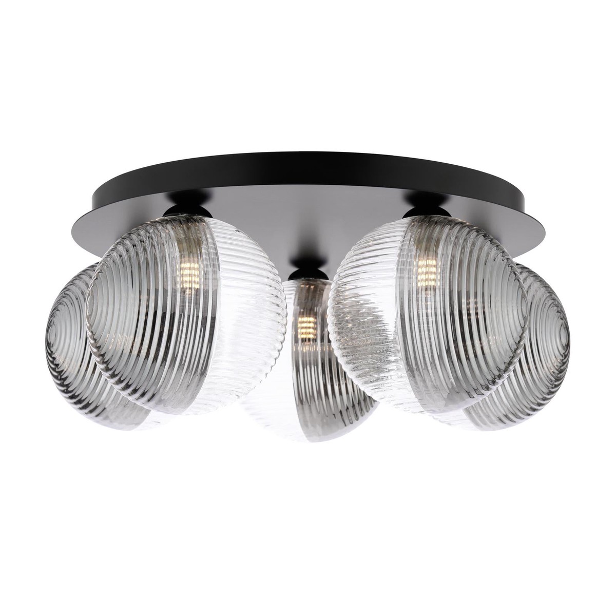 FOL5422-19 Foley 5 Light Flush Matt Black With Smoked/Clear Ribbed Glass