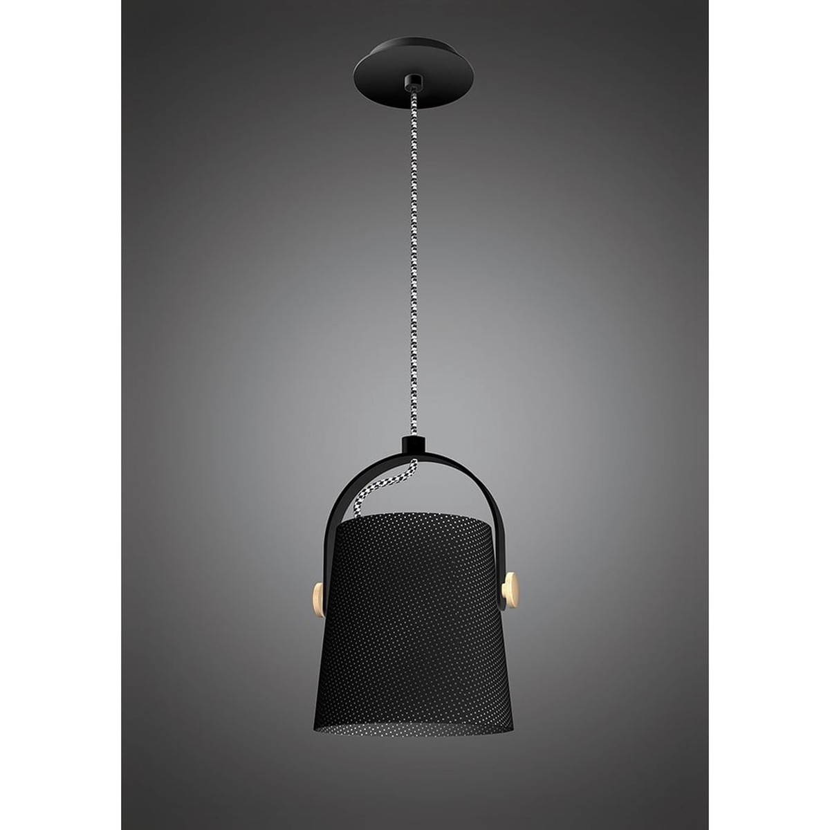 M4927 Nordica Pendant Black Shade 1 Light E27 Matt Black/Beech Black Shade
