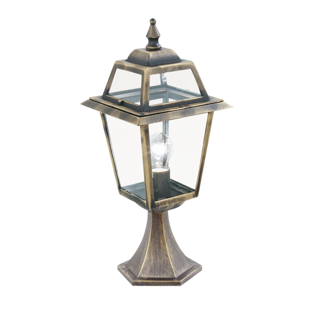 NEW ORLEANS ALUMINIUM IP44 BLACK GOLD OUTDOOR POST LAMP, CLEAR GLASS