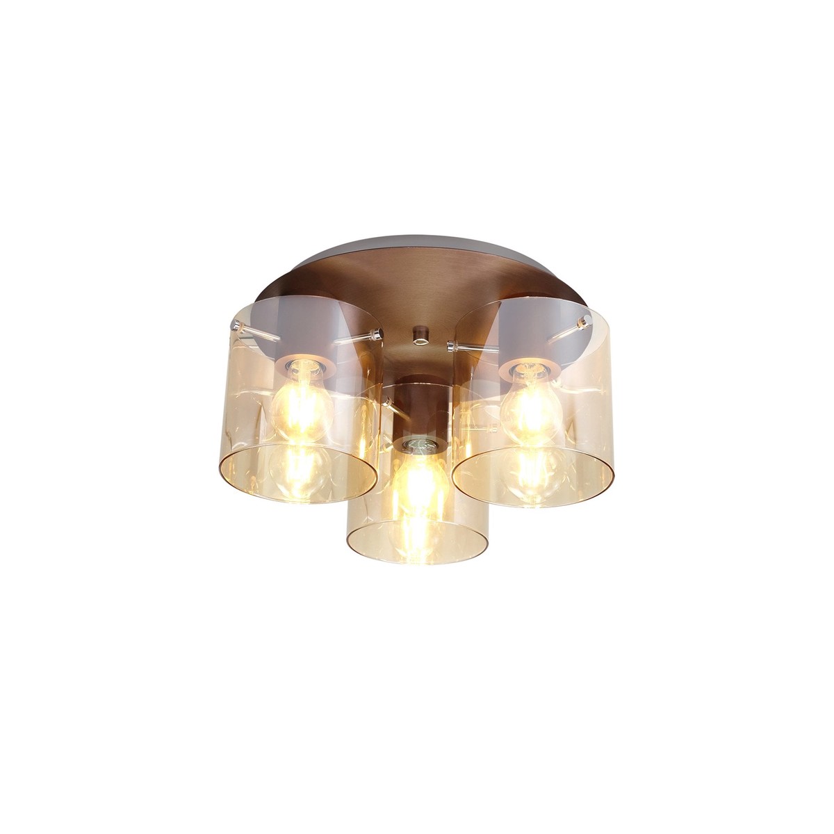 NL82659 Tokyo Round Ceiling Flush 3 Light Mocha/Amber Glass