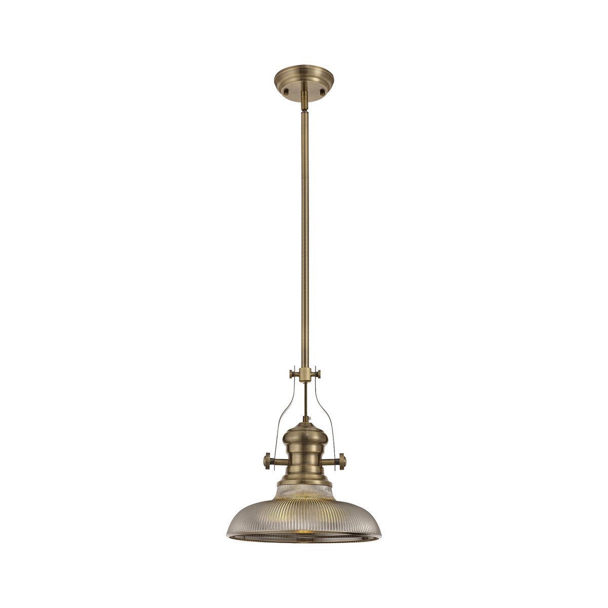 NLK01159 Louis 1 Light Telescopic Pendant With 30cm Round Glass Shade Antique Brass/Smoked