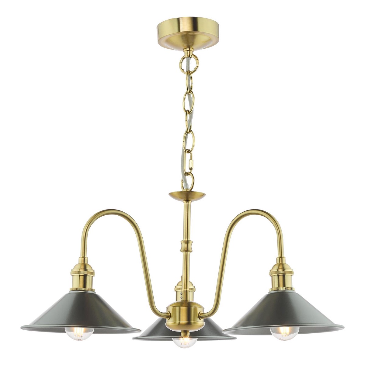 HAD0340-02 Hadano 3 Light Pendant Natural Brass and Pewter Metal Shade 18cm