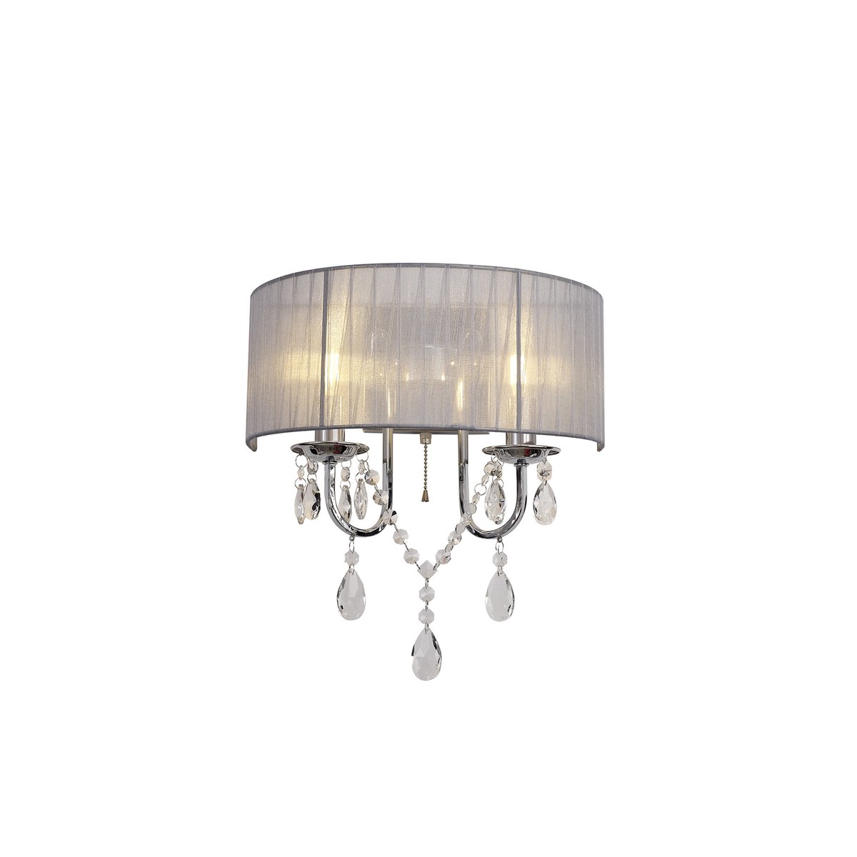 IL30061/GY Olivia Wall Lamp Switched Grey Shade 2 Light E14 Polished Chrome/Crystal