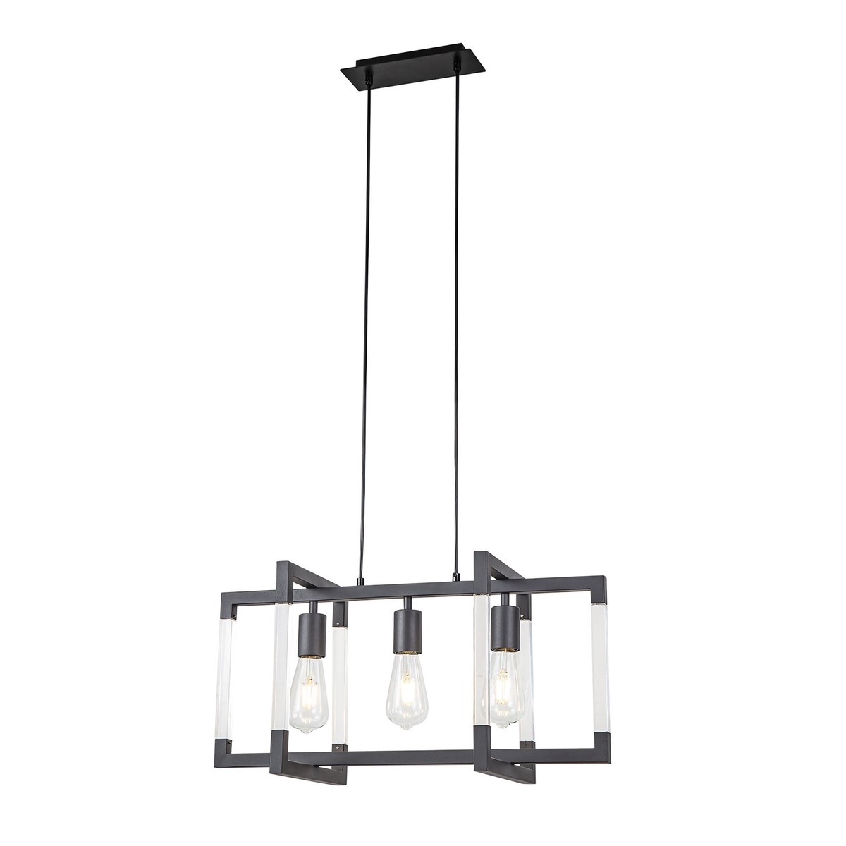 IL32852 Canto Rectangular Pendant 3 Light E27 Graphite/Acrylic