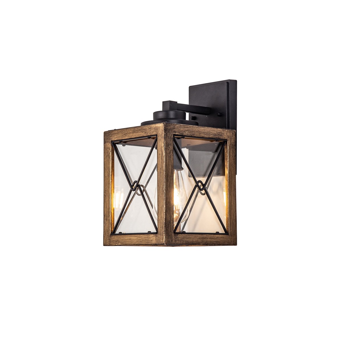 NL83719 Rowley Outdoor Small Wall Lamp Wood Effect & Black/Clear Glass