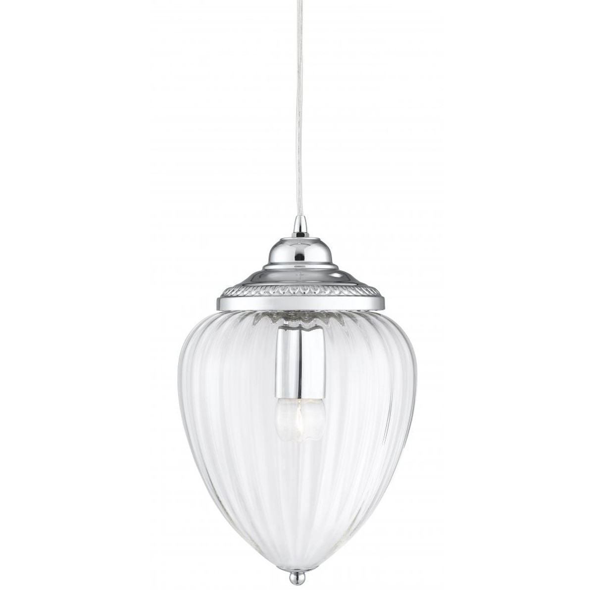 1091CC Pineapple – 1 Light Pendant Chrome Clear Ribbed Glass
