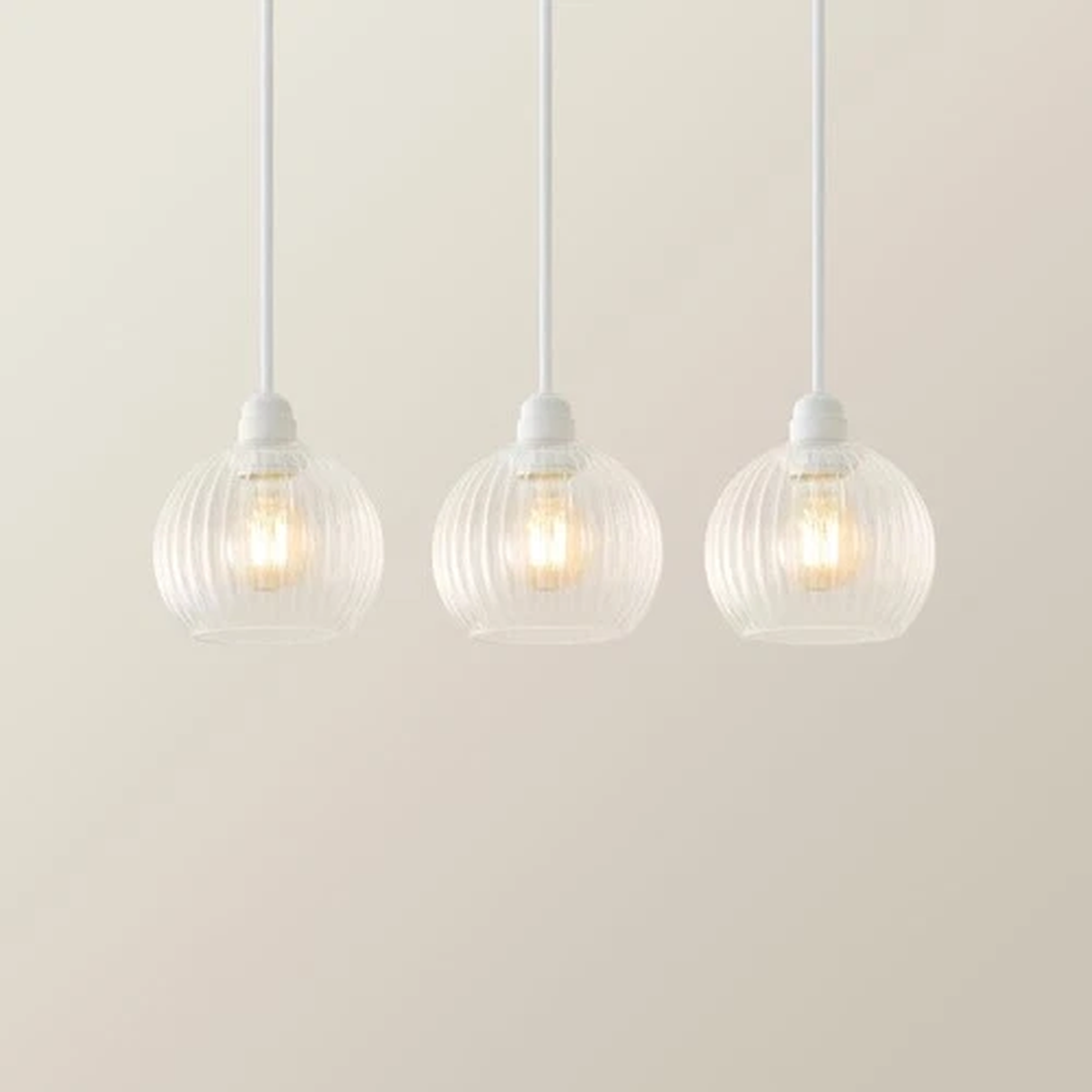 Set of 3 Lampshades Small Clear Ribbed Glass Globe Easy Fit Lamp Shades Lights