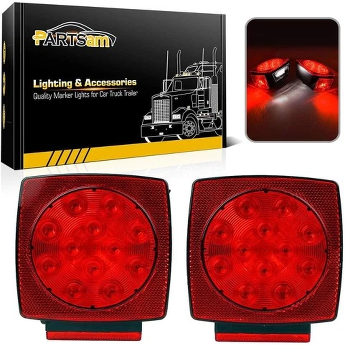 12V Submersible Square Led Trailer Light,Red White LED Stop Turn Tail License Br