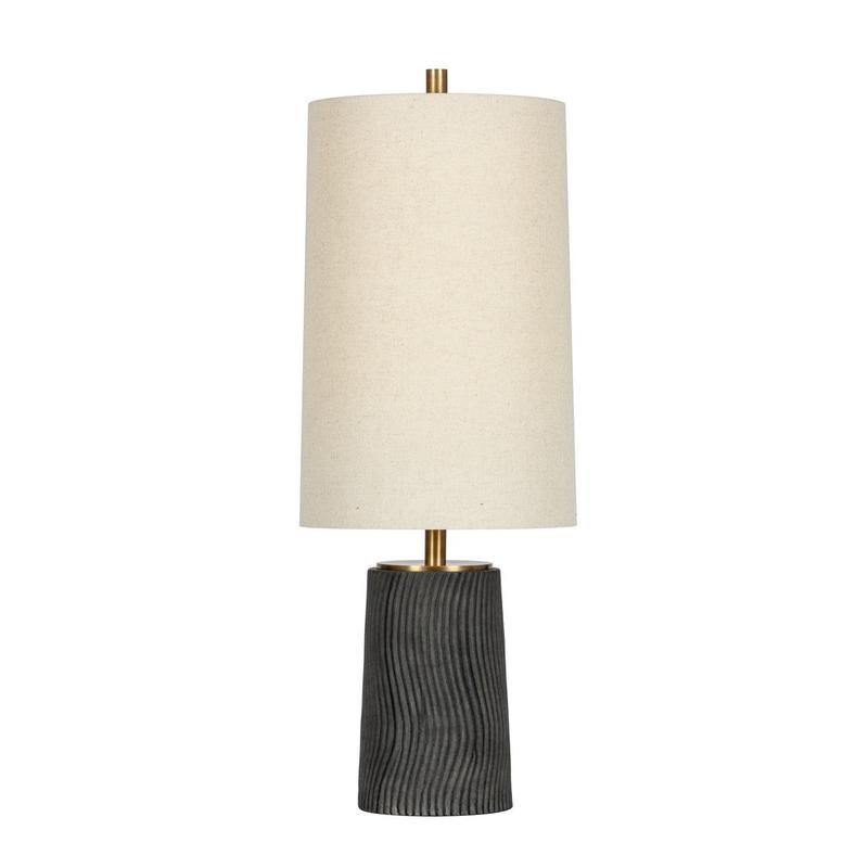 Thane Three Light Floor Lamp in Patina Brass/Ceramic Meditation Grey