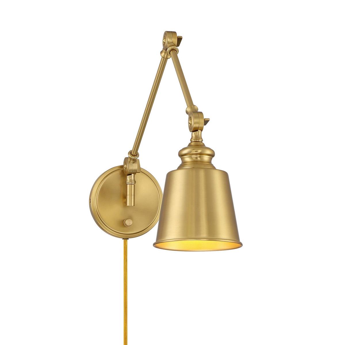 1-Light Adjustable Wall Sconce in Natural Brass (Set of 2)