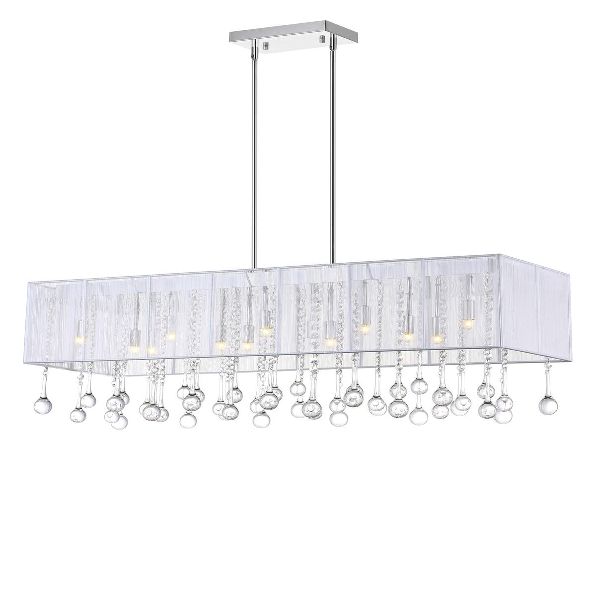 5005P40C Water Drop 14 Light Drum Shade Chandelier With Chrome Finish
