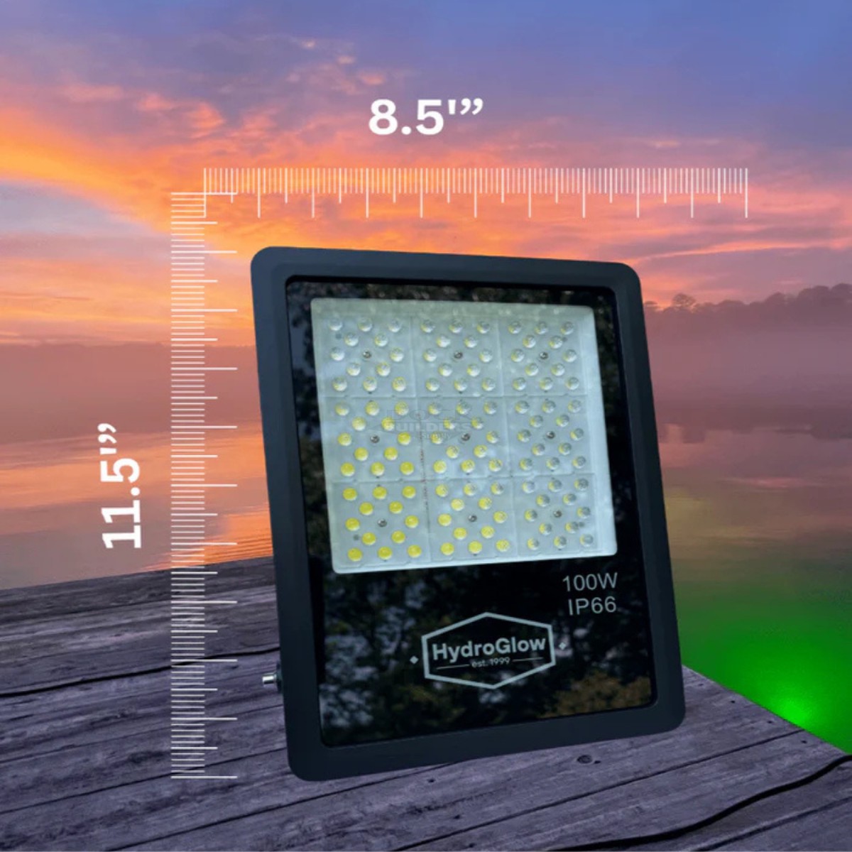 100 Watt Hydro Glow LED Flood Light, Green, 120v AC, 10′ Cord