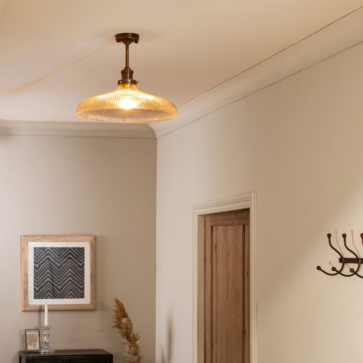 Zowie Large Recycled Glass Ceiling Light in Antique Brass
