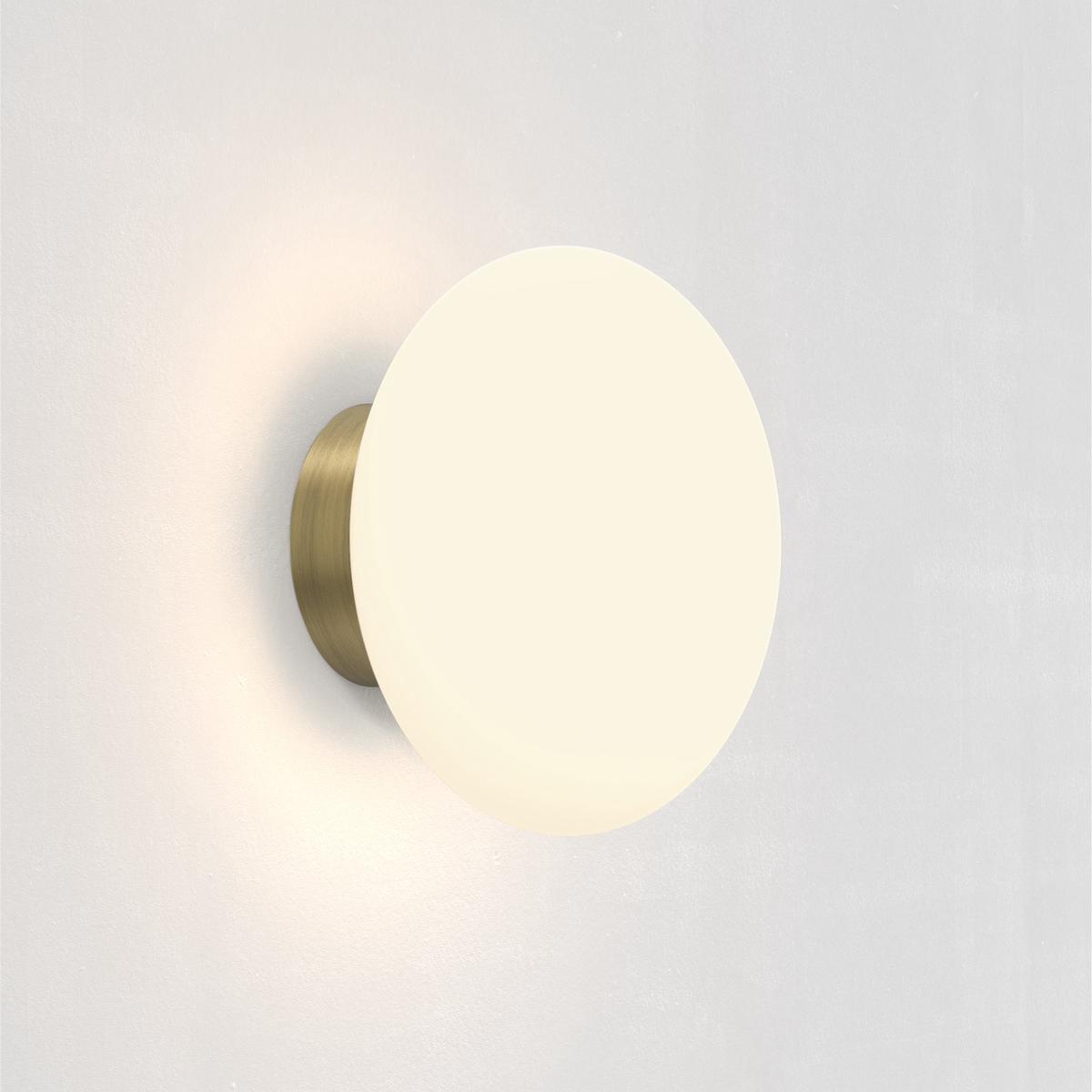 Zeppo IP44 Opal Glass Bathroom Wall Light in Matt Brushed Brass