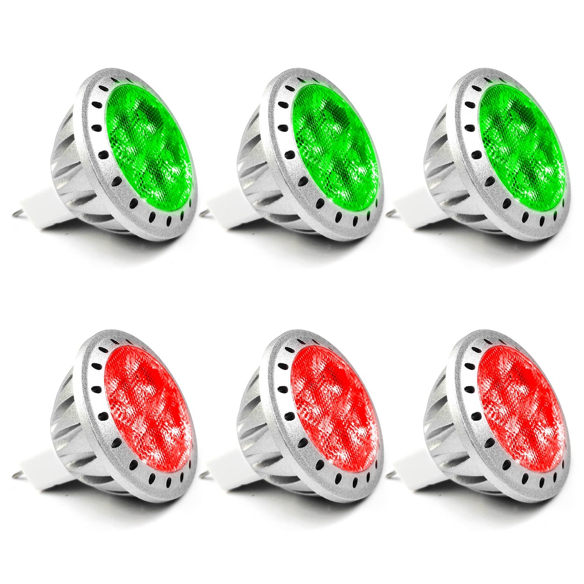 ALIDE MR11 GU4 LED Bulbs, 3W Red Green, 6 Count, 12V for Christmas Outdoor Lighting, Aluminum, Model TV-2GBQ-98J3