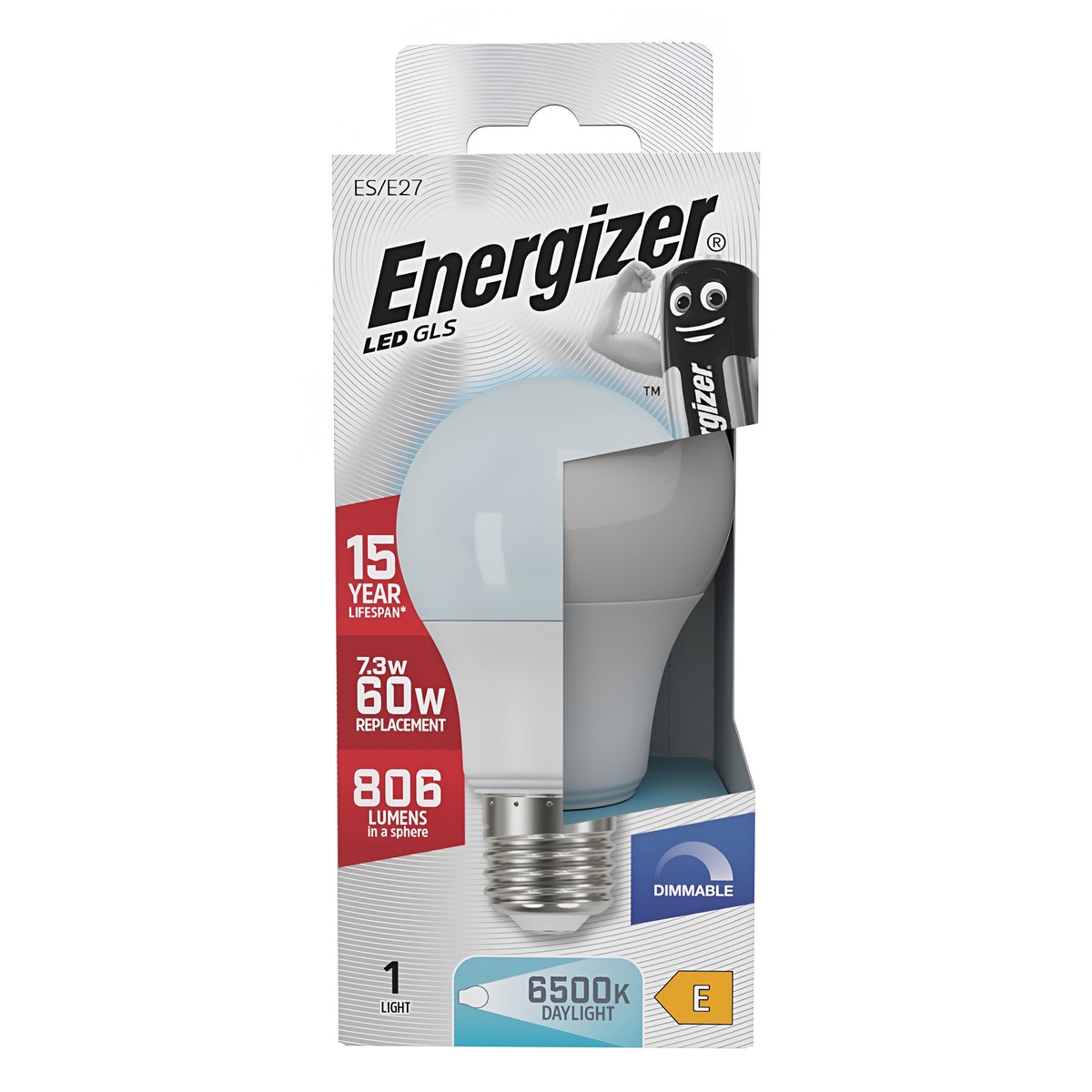Energizer 7.3W Dimmable LED GLS Bulb E27 6500K Daylight - 806lm