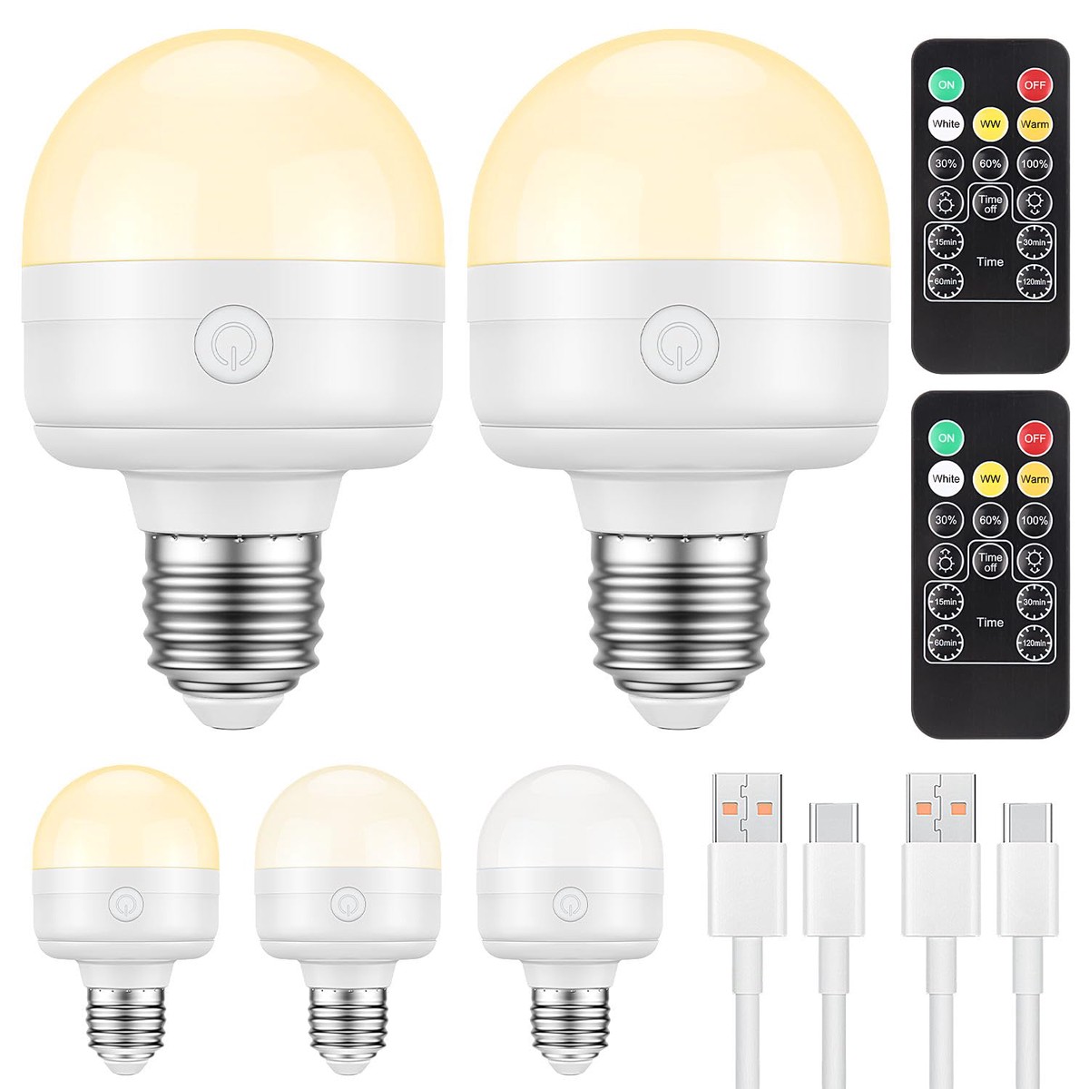 Scopow Brighter E26 Rechargeable Light Bulbs With Remote Control Timer And 3 Color Temperature 600Lm Magnetically Battery Operated Light Bulbs Dimmer For Non-Hardwired(8W