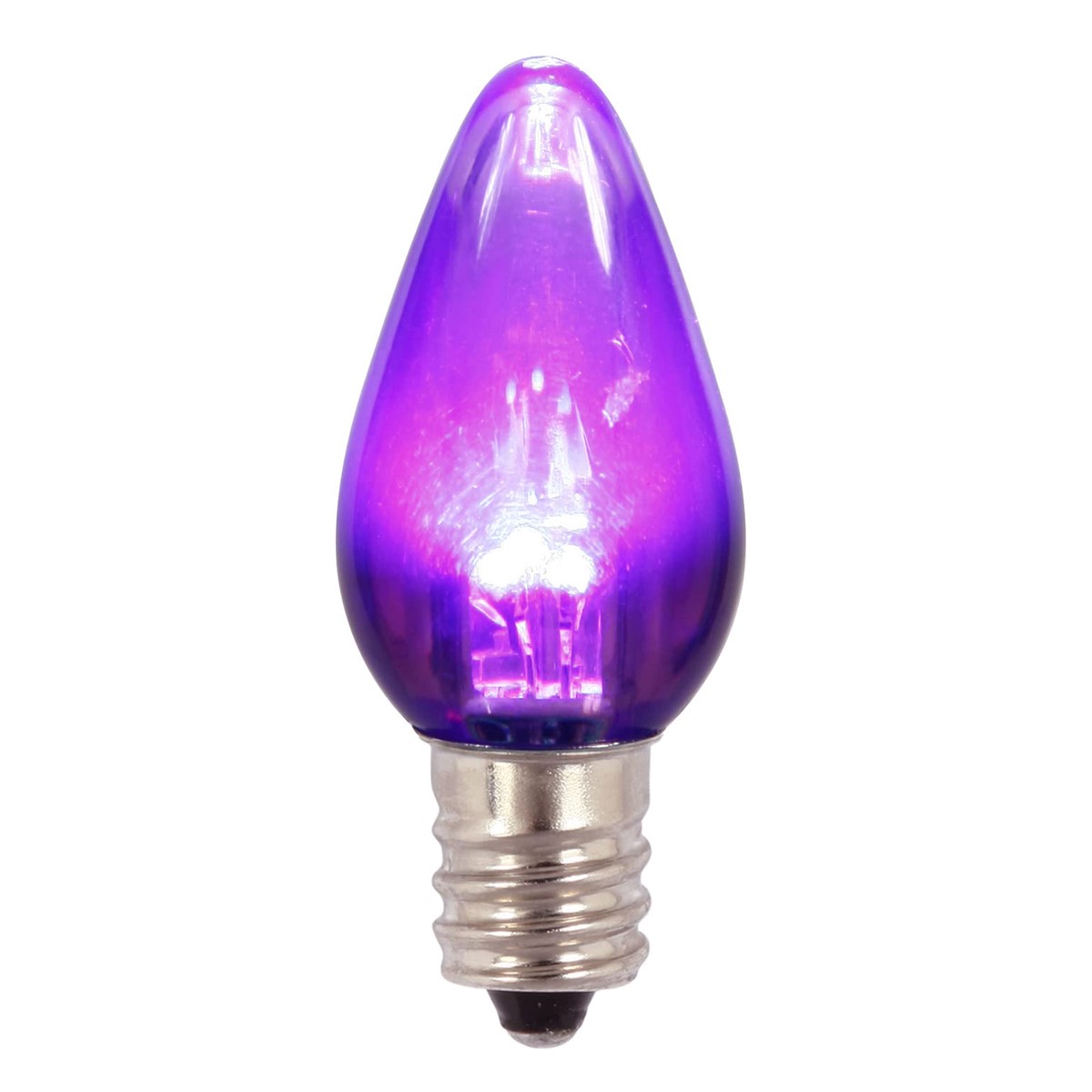 Vickerman C7 Transparent Plastic Led Purple Dimmable Bulb, E12 Nickel Base, 3 Diodes, .90Watts, 120Volts, .4 Lumens, 25 Per Case