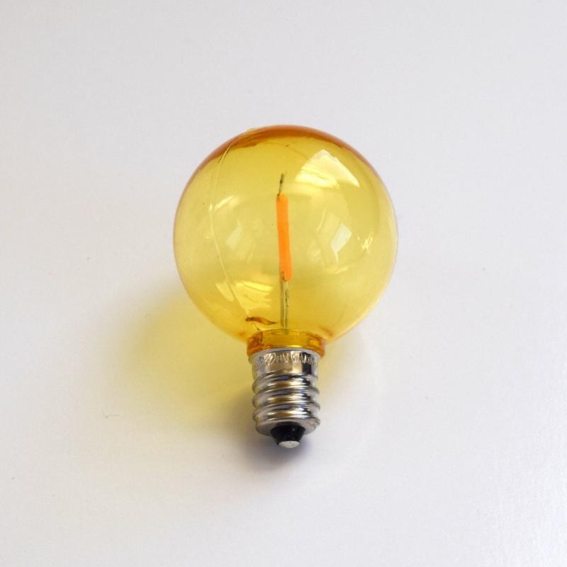 Yellow LED Filament G40 Globe Shatterproof Energy Saving Color Light Bulb, Dimmable, 1W,  E12 Candelabra Base (Single)