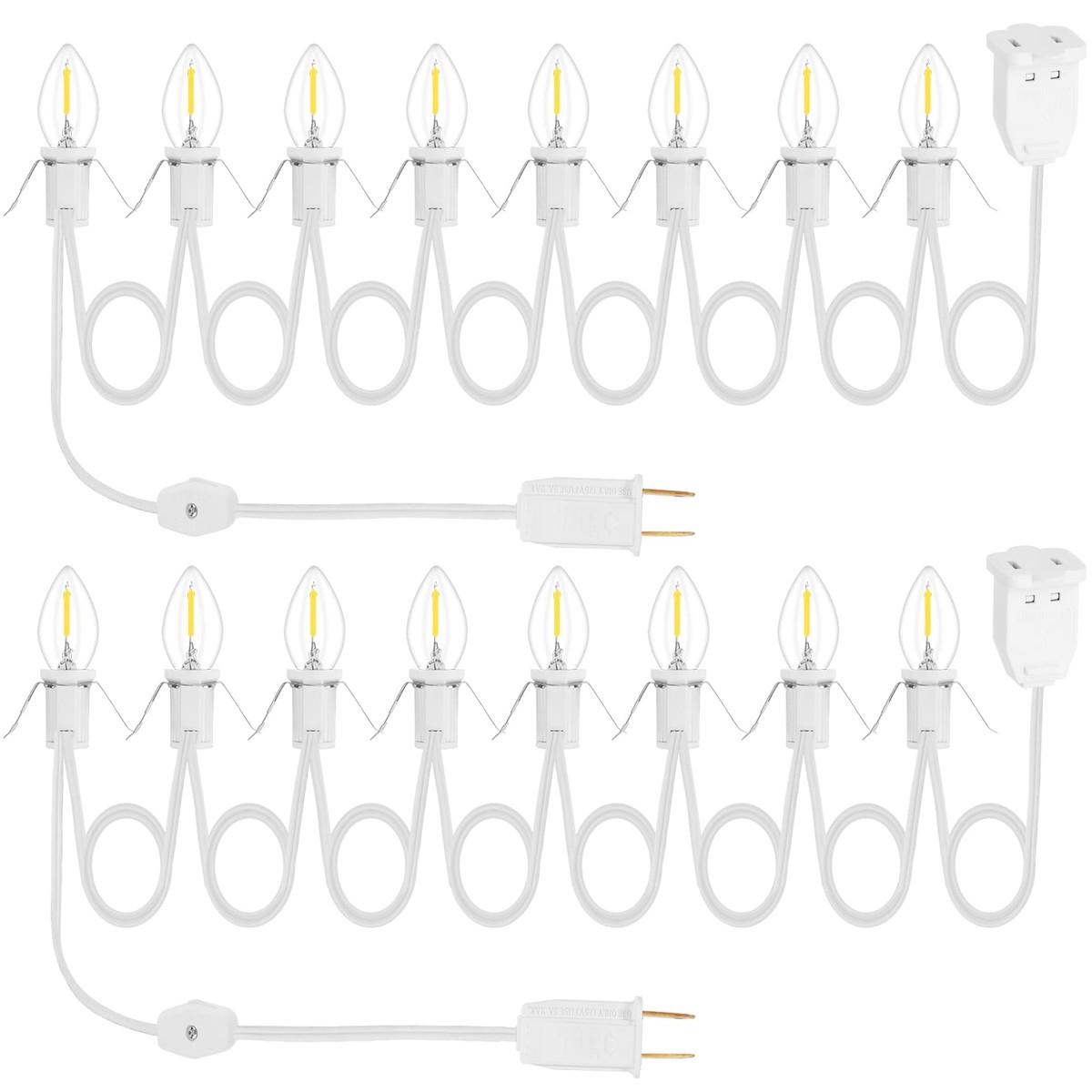 2Pack Accessory Cord With 16 Led Light Bulbs And Outlet Christmas Village Light 14.7Ft White Cord With Spare Fuse Warm White C7 Lamp For Halloween Pumpkins Christmas Vill